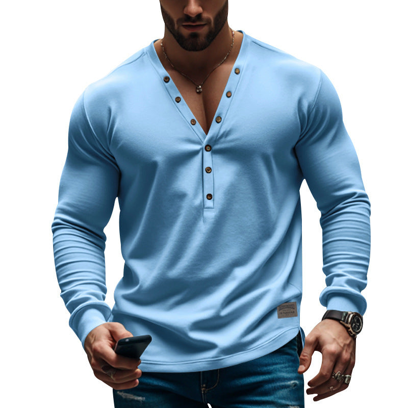 Men's Bottoming Slim-fit Buttoned V-neck Top