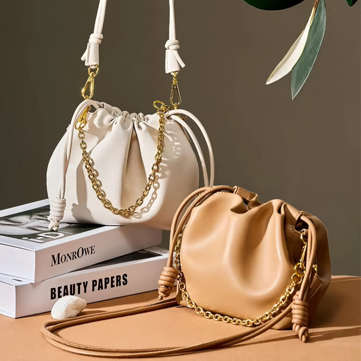 Leather Cloud Chain Handbag - Small Luxury Pleated Bucket Bag