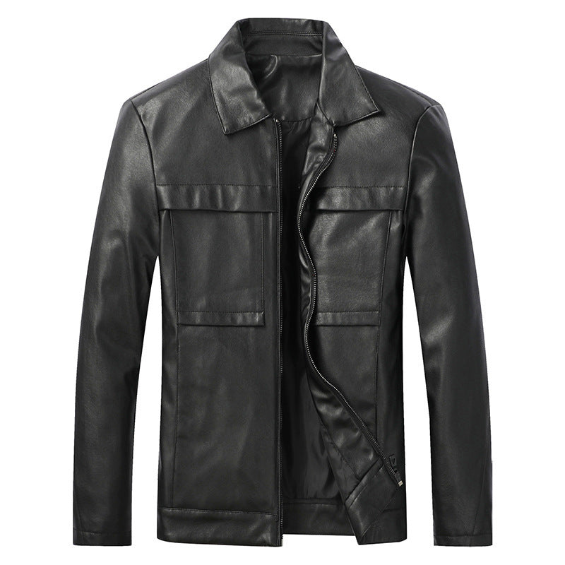 Men's Motorcycle Leather Jacket Slim Lapel Casual Leather Jacket