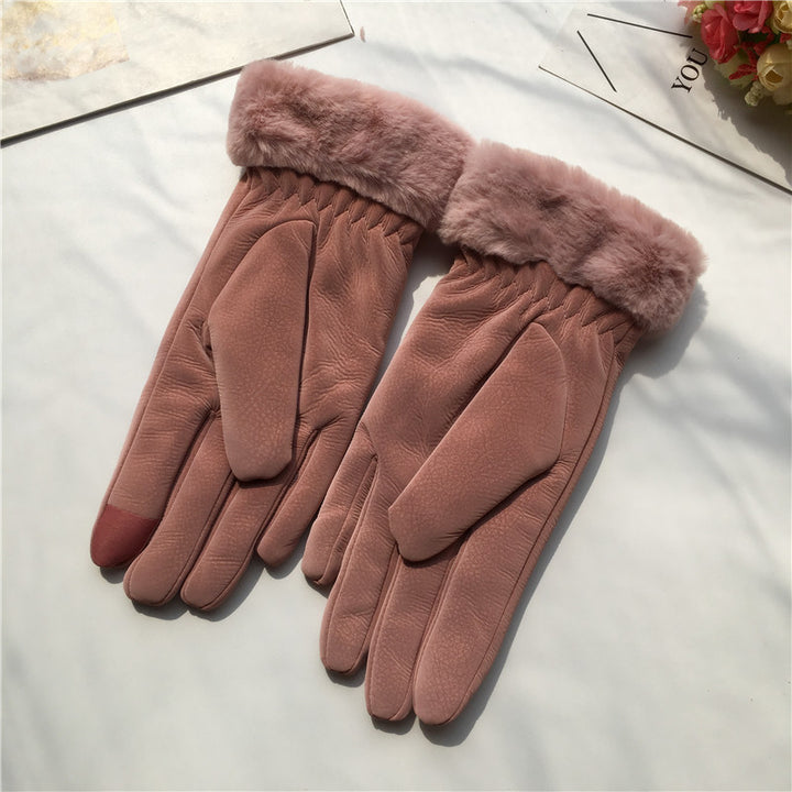 Autumn And Winter Women's Riding Gloves Korean Style Alphabet Cartoon Warm Double Layer Fleece-lined