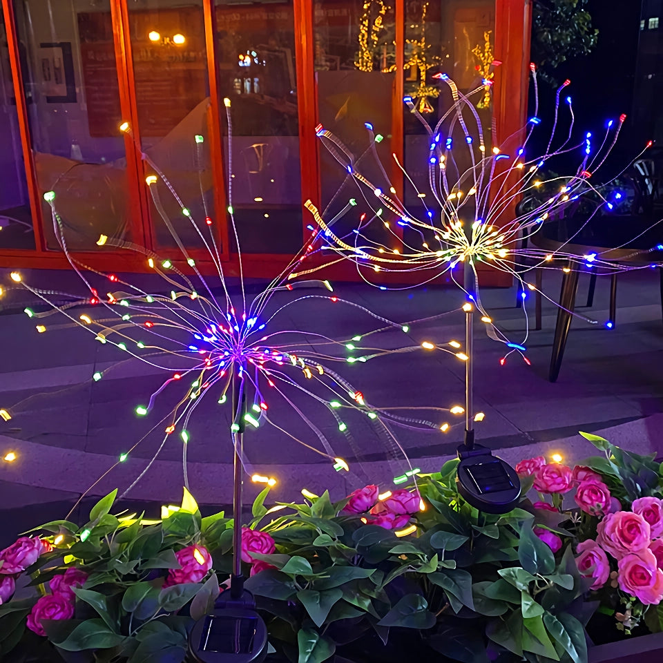 Solar Firework Lights - 2 Pack, Outdoor Waterproof, 200 LED, 8 Modes Starburst Sparkler Lights