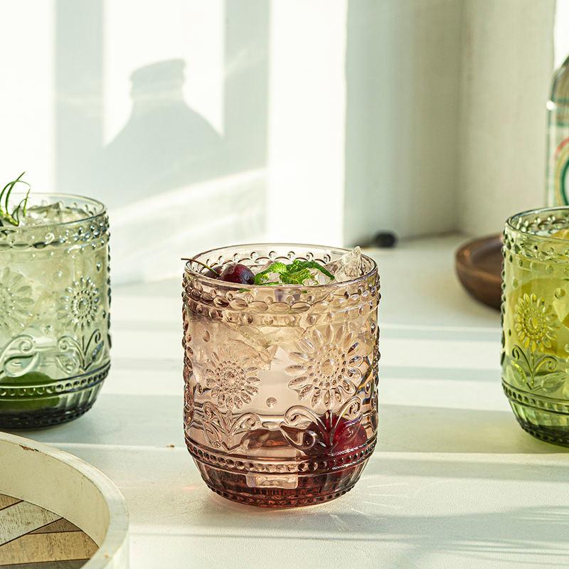 Elegant 360ML Embossed Glass Petal Cup