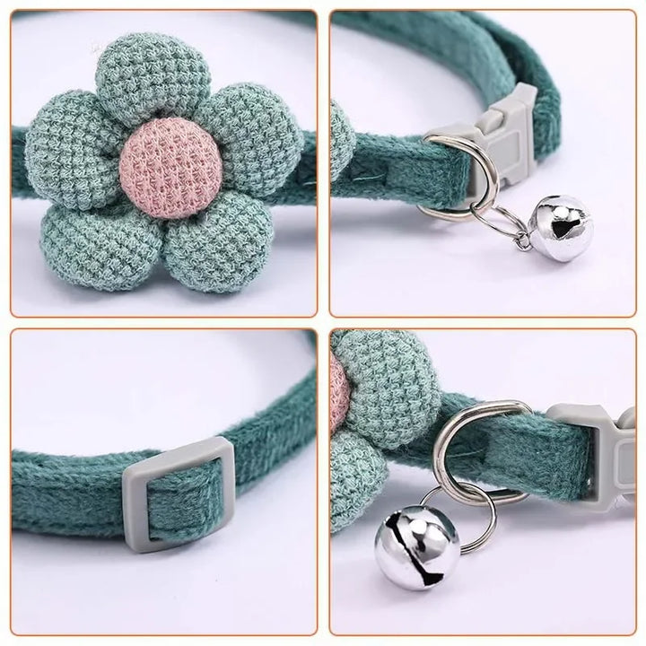 Adjustable Cat Collar with Cute Flower and Bell