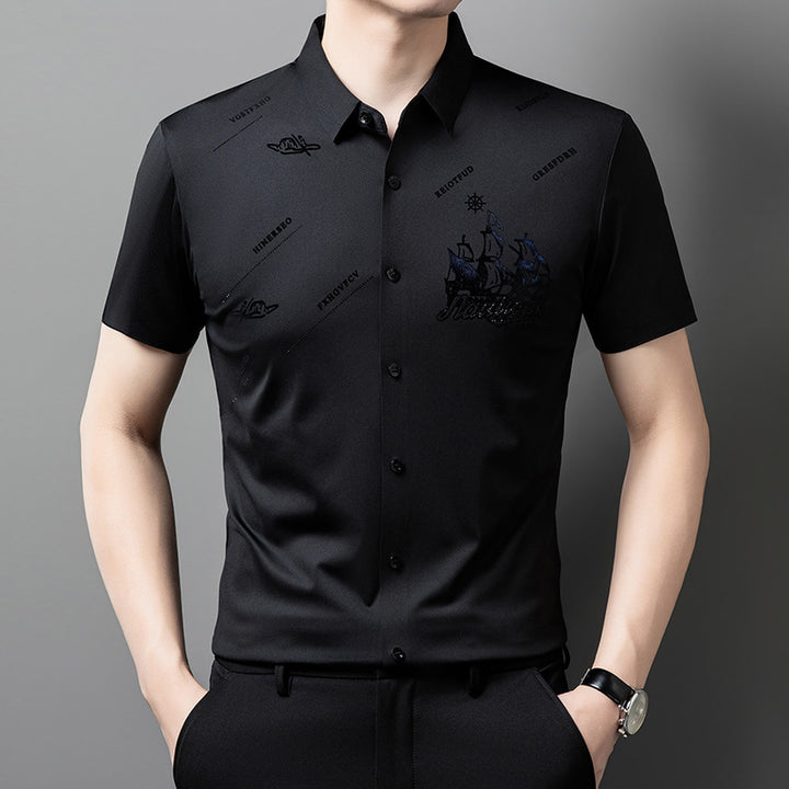 Men's Rhinestone Printed Short-sleeved Shirt