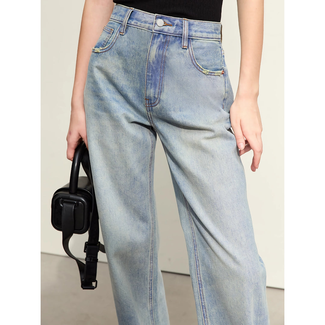 Minimalist Women's Washed Straight Denim Pants