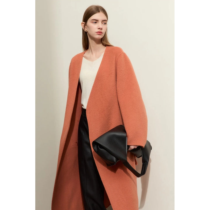 Elegant Autumn Woolen Coat with Chinese Buckle and Waist Rope