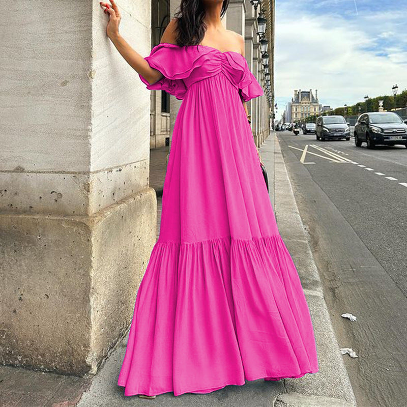 Temperament Pure Color Off-shoulder Tube Top Mid-length Dress