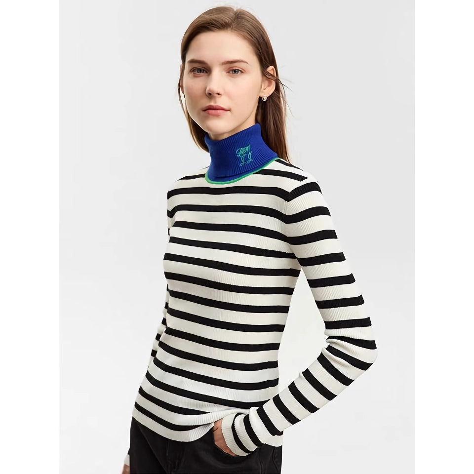 Minimalist Striped Turtleneck Sweater