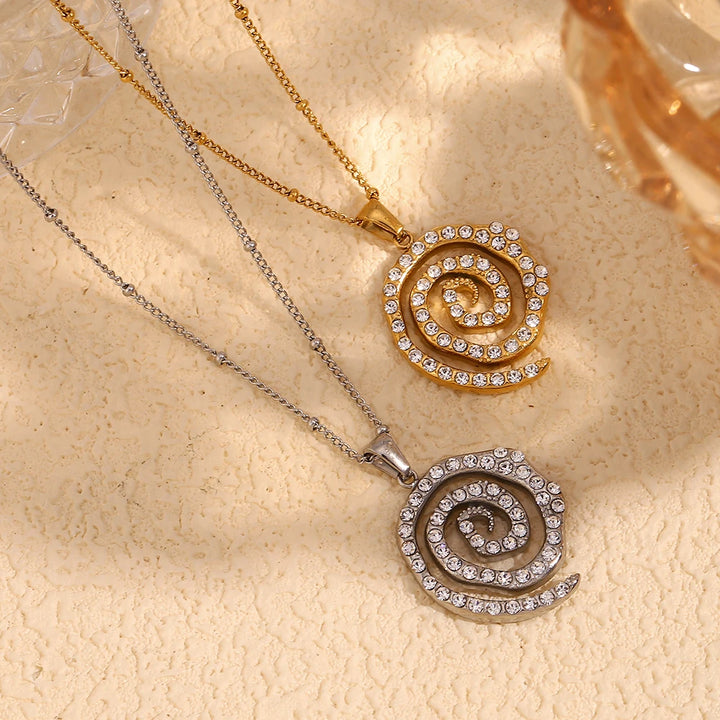 Elegant Spiral Pendant Necklace 18K Gold Plated Stainless Steel Jewelry