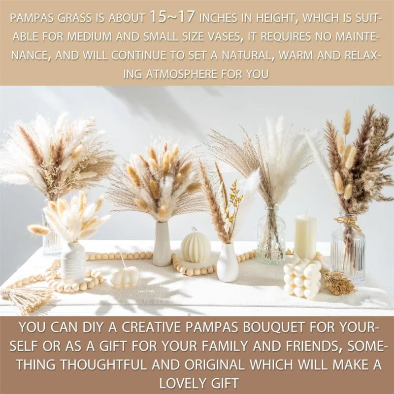 105pcs Natural Dried Flowers Pampas Grass Bouquet