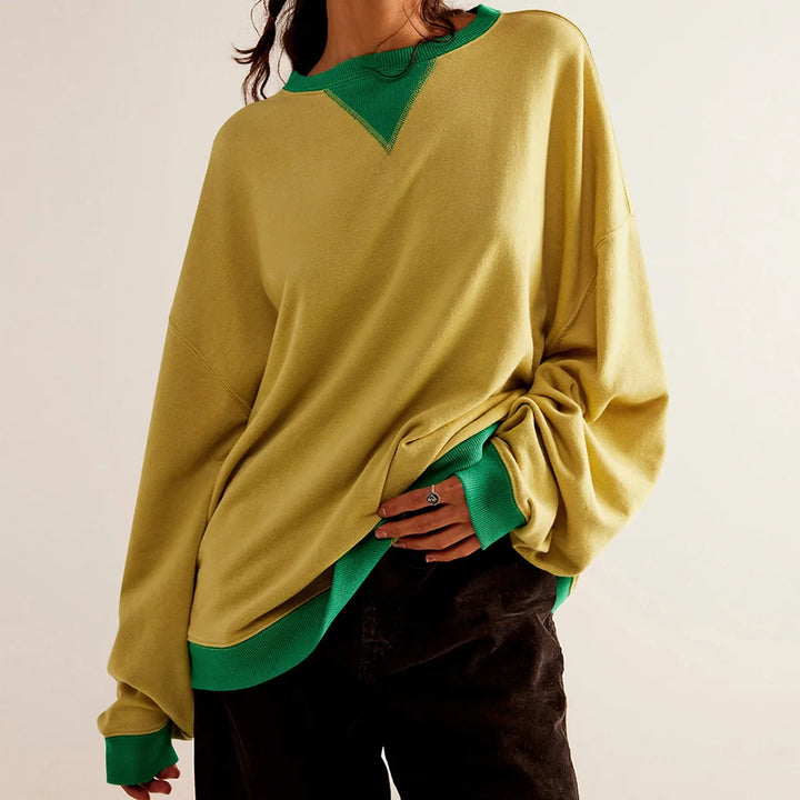 Cozy Patchwork Long-Sleeve Pullover for Women - Loose Knit Autumn Sweater