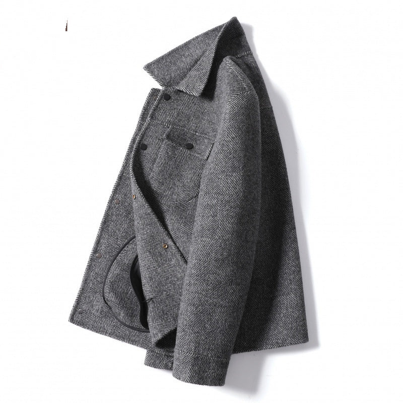 New Alpaca Double-faced Woolen Goods Cashmere Short Wool Jacket Men