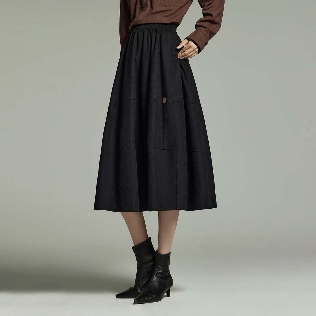 Mid-Length A-Line Pleated Skirt with Pockets