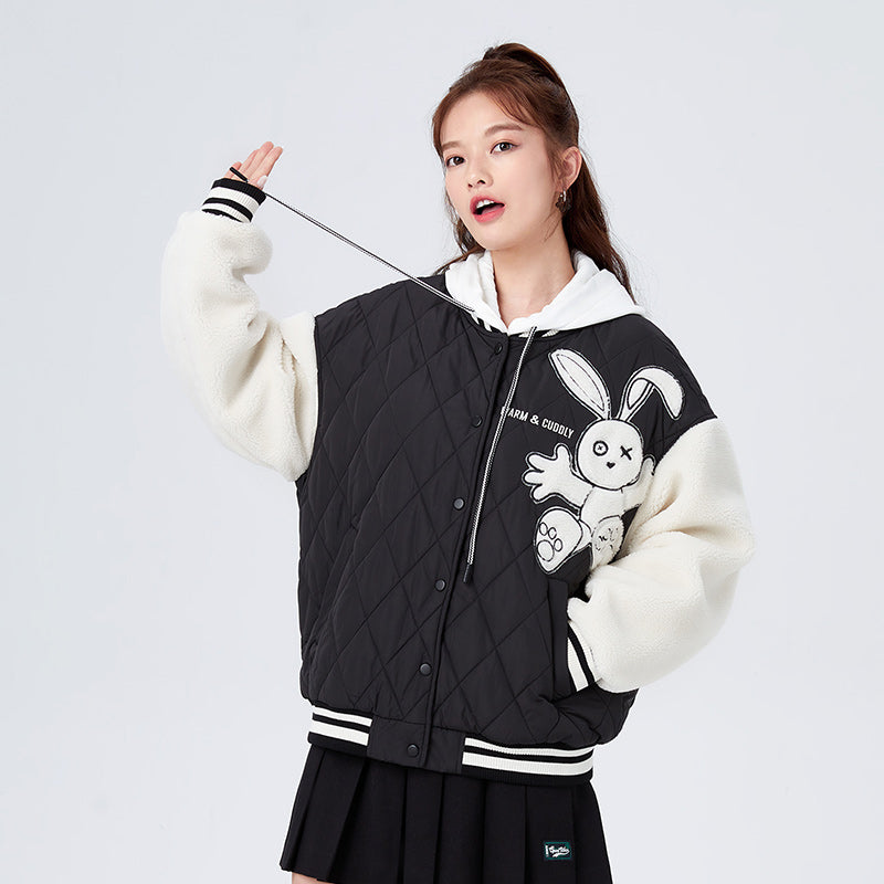 Color Block Faux Shearling Quilted Jacket