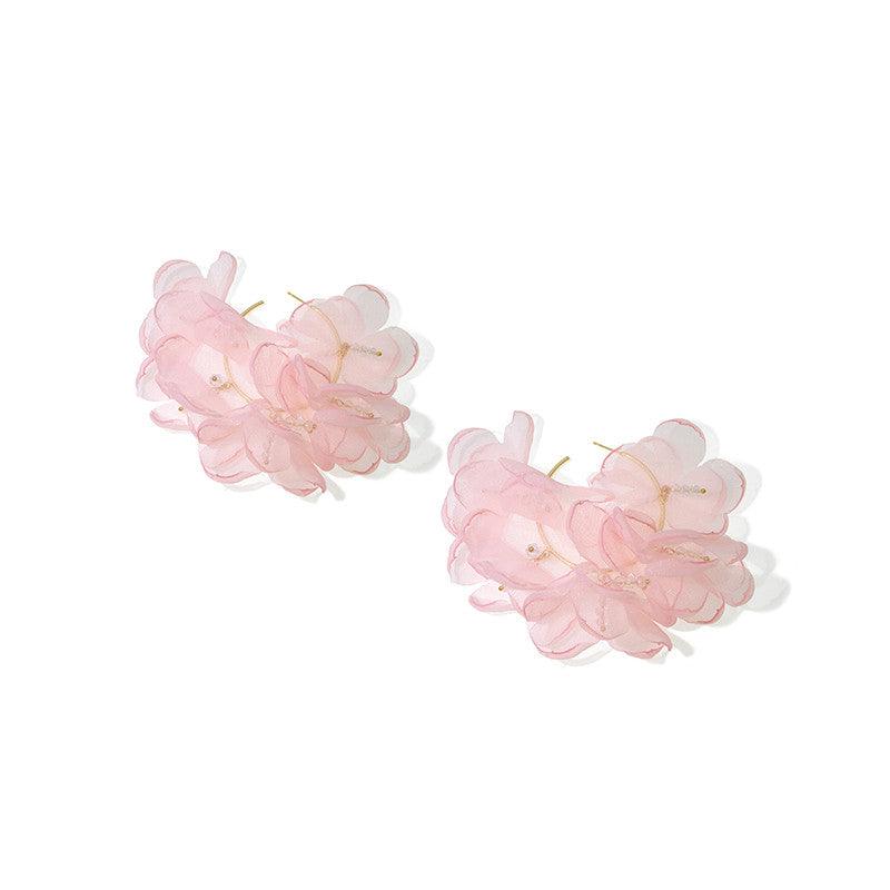Exaggerated Mesh Flower Earrings Women's Circle Temperament - Trendha