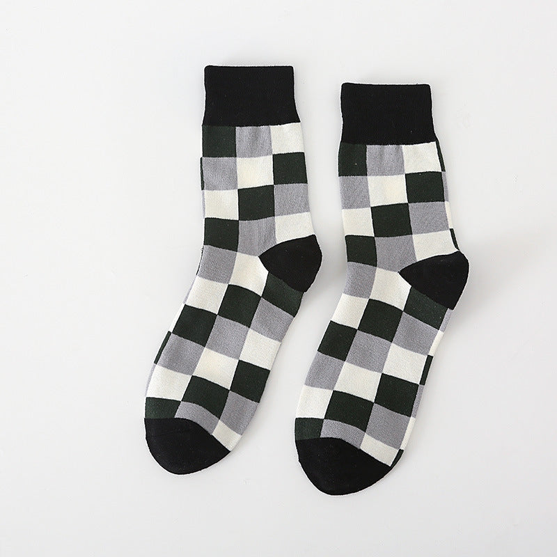 Autumn Winter English Style Pure Cotton Men's Plaid Socks