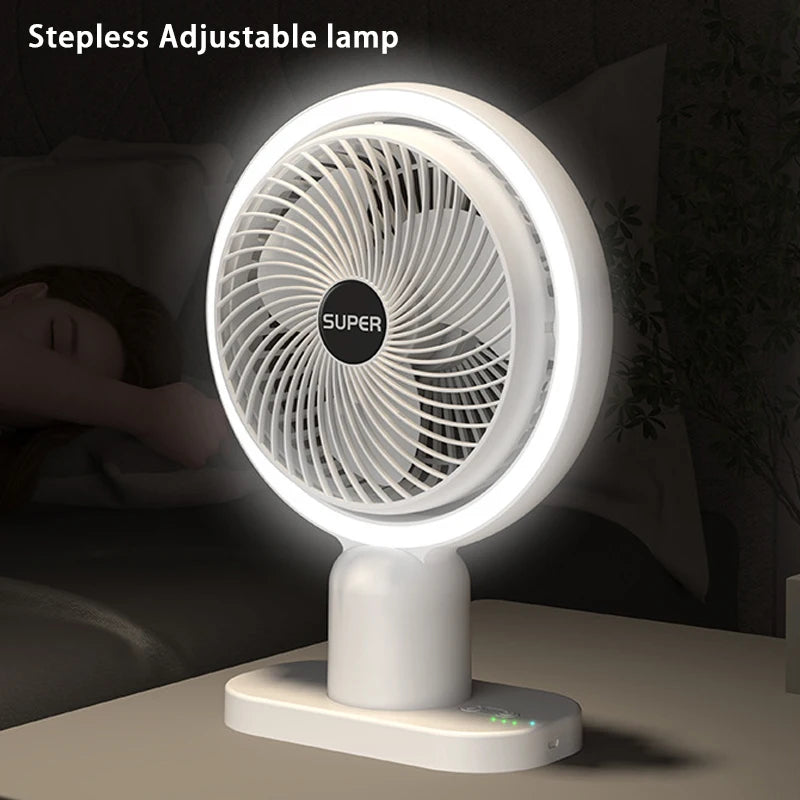 Mini Rechargeable Desk Fan with Light and 3-Speed Air Cooling