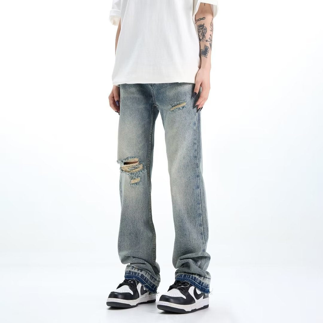 Loose Straight Ripped Jeans For Men