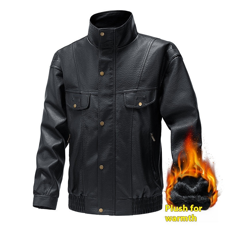 American Retro Fleece-lined Thickened Casual Leather Jacket