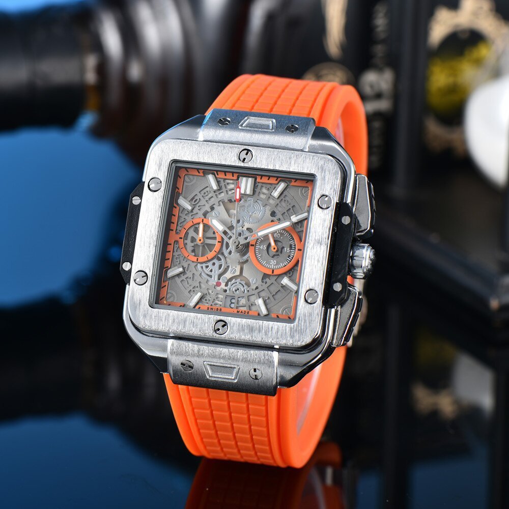 Square Hollow Quartz Watch Multicolor Silicone Men