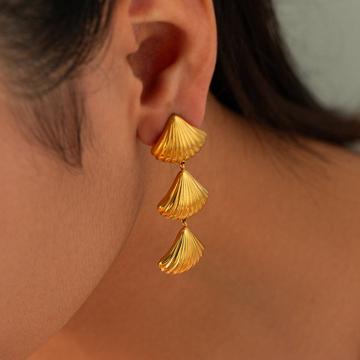 Gold Plated Stainless Steel Geometric Shell Earrings for Women