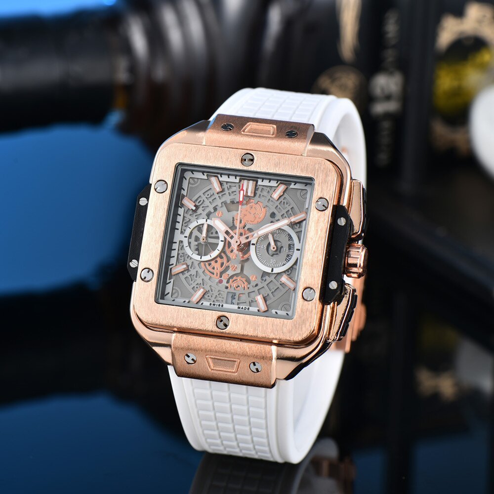 Square Hollow Quartz Watch Multicolor Silicone Men