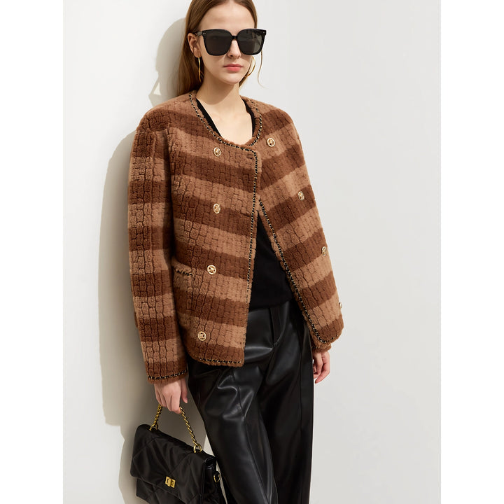 Light Luxury Color Block Wool Fleece Coat for Women