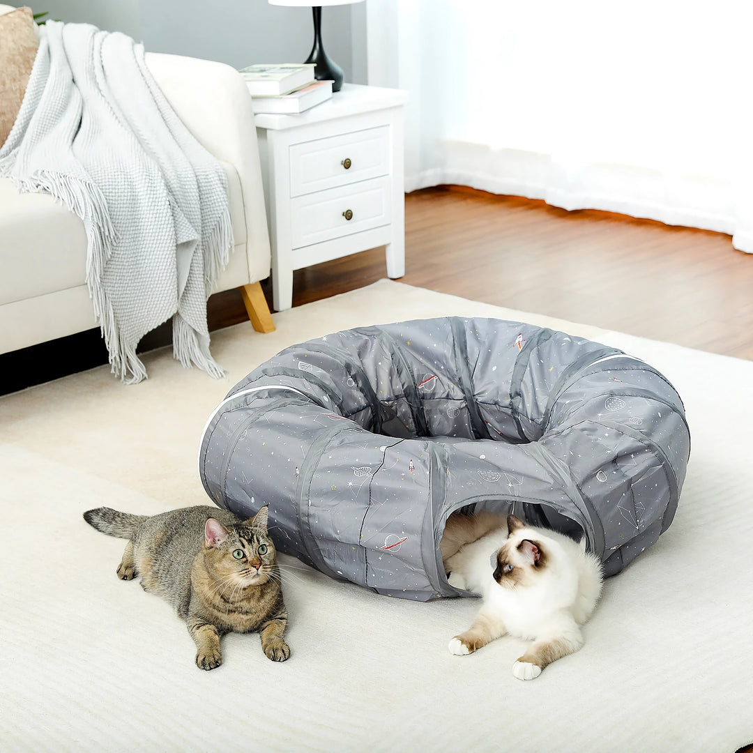 Collapsible Cat Tunnel Toy with Mat - Interactive Pet Play Tube for Cats and Dogs