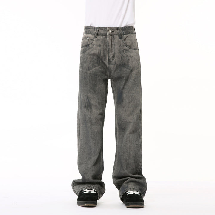 American-style Fashionable Black And Gray Washed Jeans