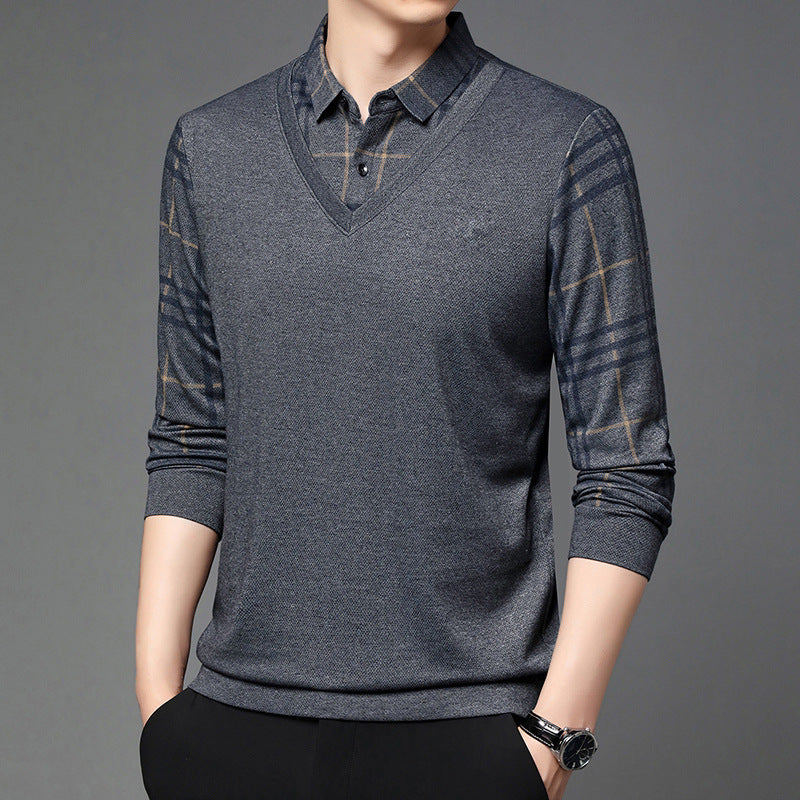 Fake Two-piece Lapel Long-sleeved Men's T-shirt