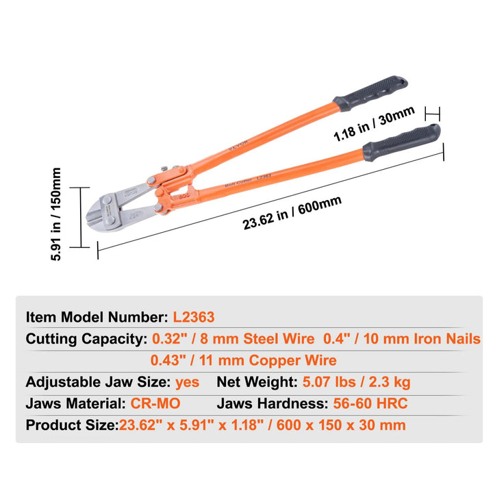 Heavy Duty Bolt Cutter with Adjustable Jaw and Ergonomic Handle for Effortless Cutting