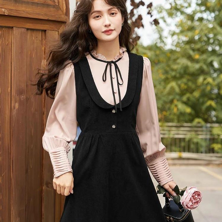 Elegant French Vintage A-Line Strap Dress for Autumn