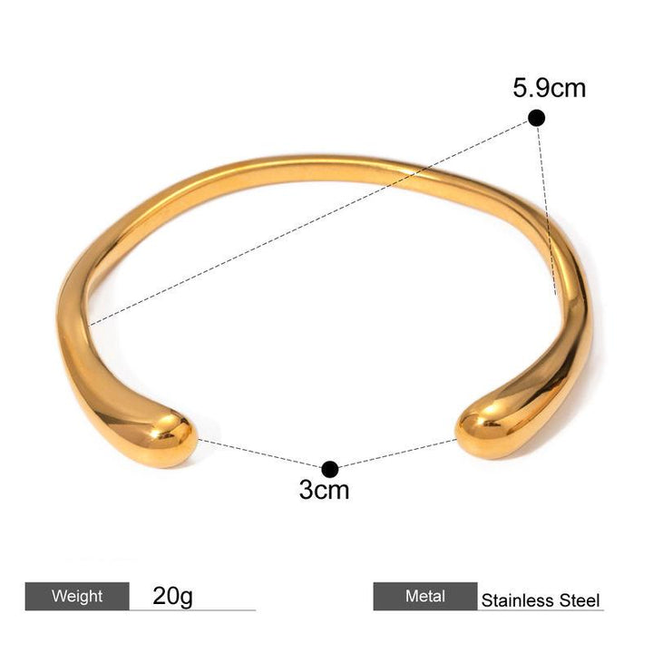 18K Gold PVD Plated Stainless Steel Open Bracelet Bangle – Smooth, Polished, and Rust-Proof