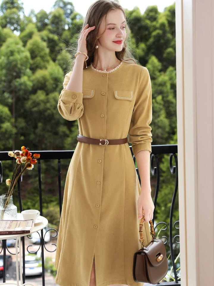 Elegant V-Neck Knit Sweater Dress