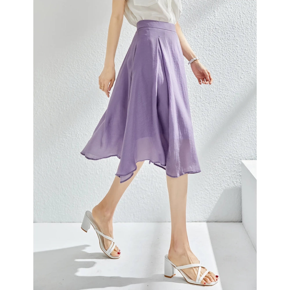 Elegant High Waist Purple A-Line Skirt