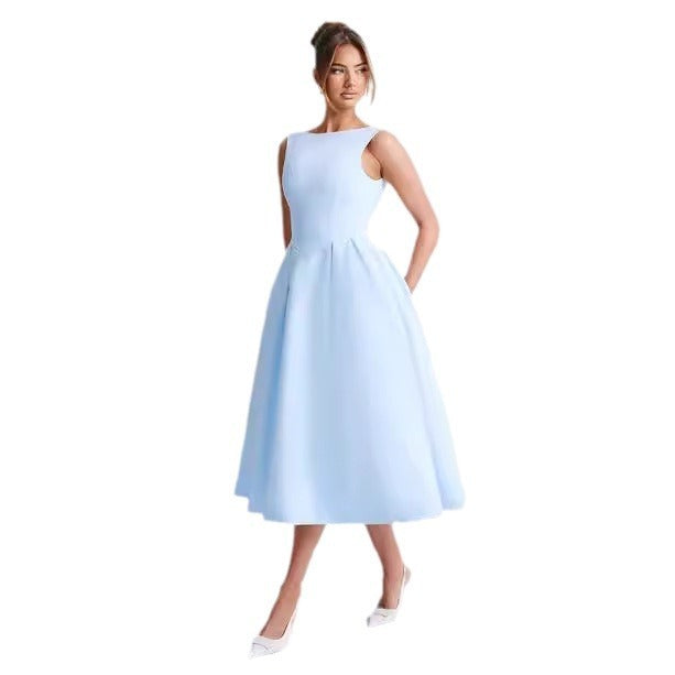 Women's Sling Long Backless Dignified Round Neck Swing Dress