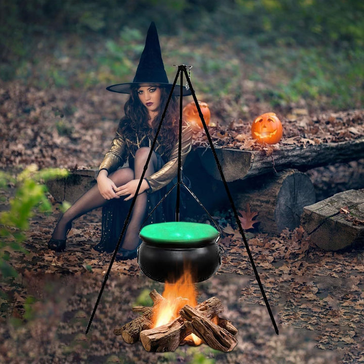 Witch Cauldron On Tripod With Light Decoration