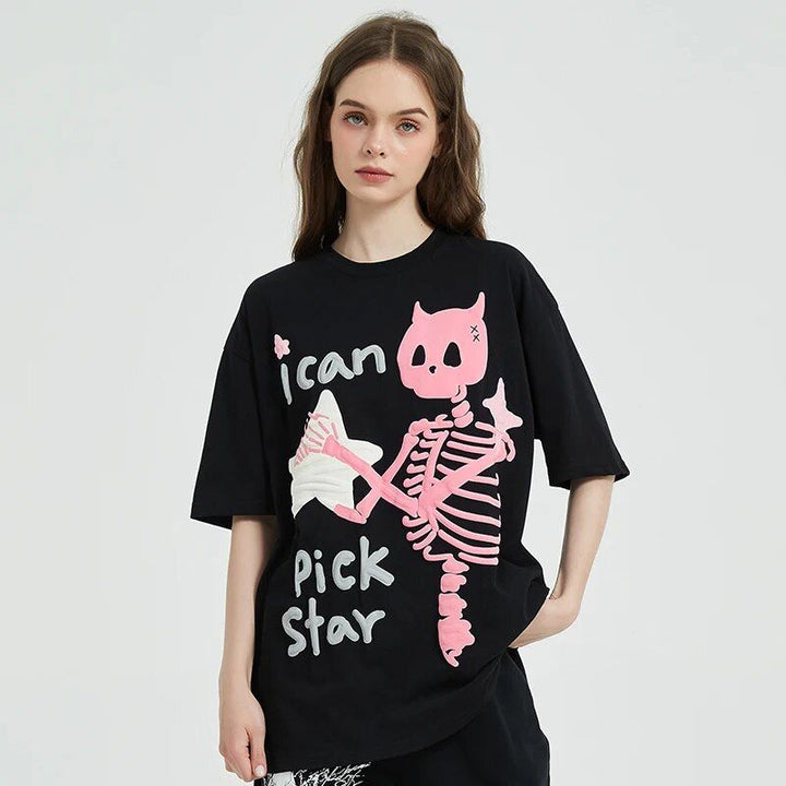 Skull Skeleton Star Graphic T-Shirt