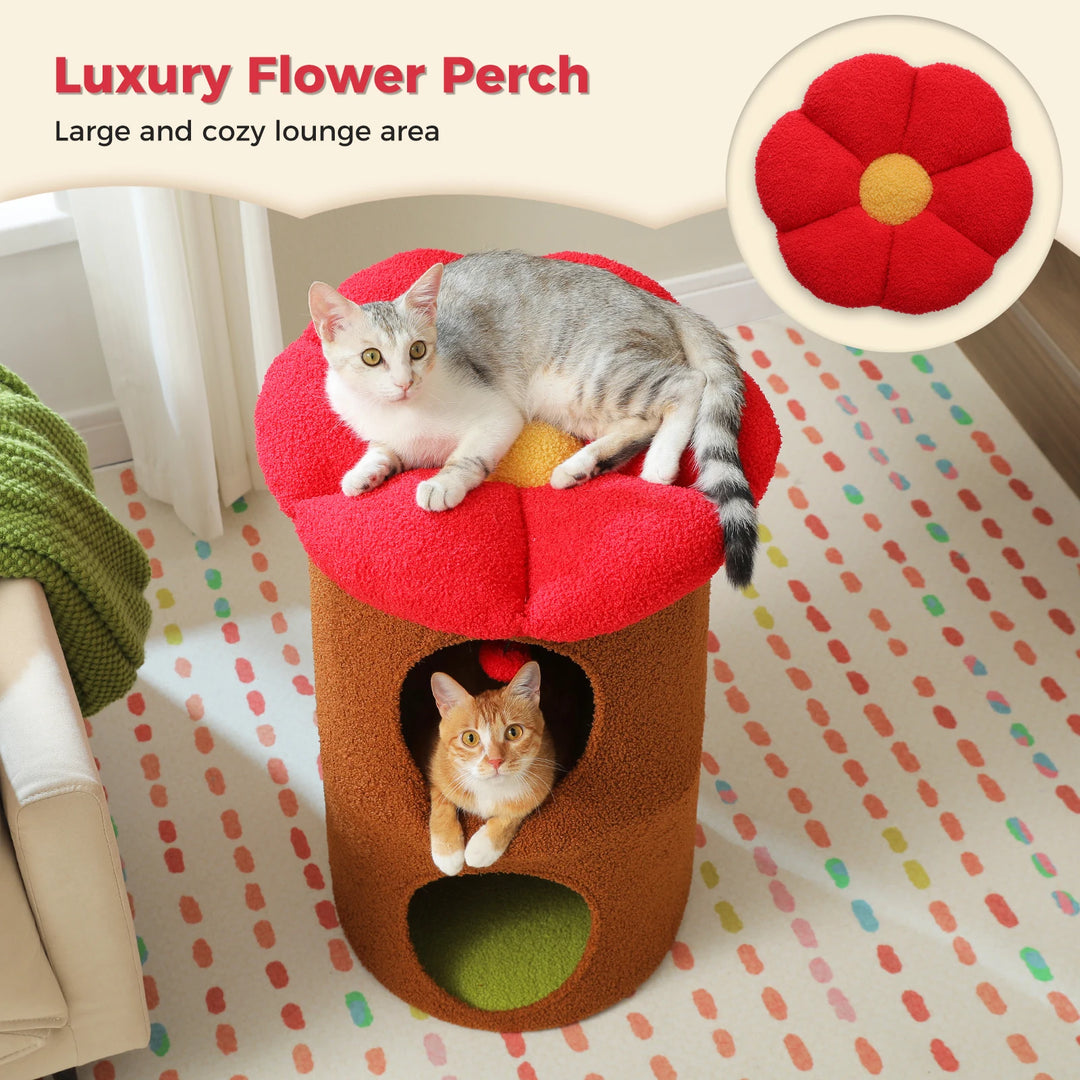 Luxury Double-Deck Cat Bed with Flower Perch