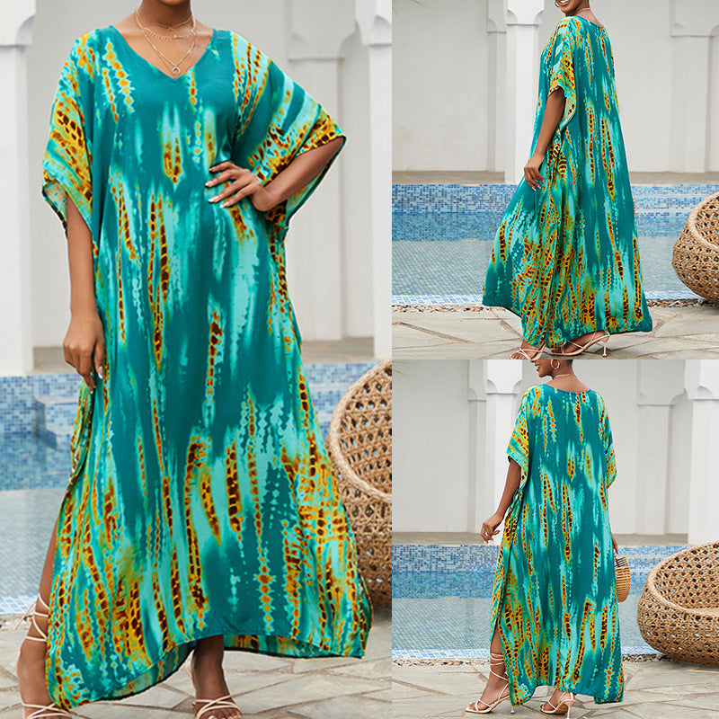 Rayon Tie-dyed Beach Long Dress Sun Protection Shirt