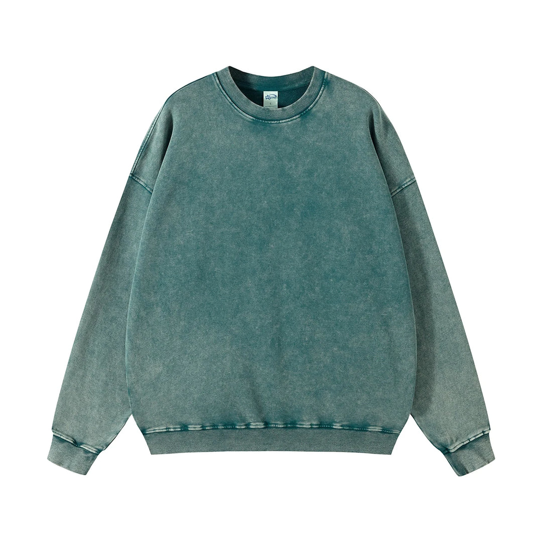 Wax Dyed Worn-out Terry Round Neck Sweatshirt