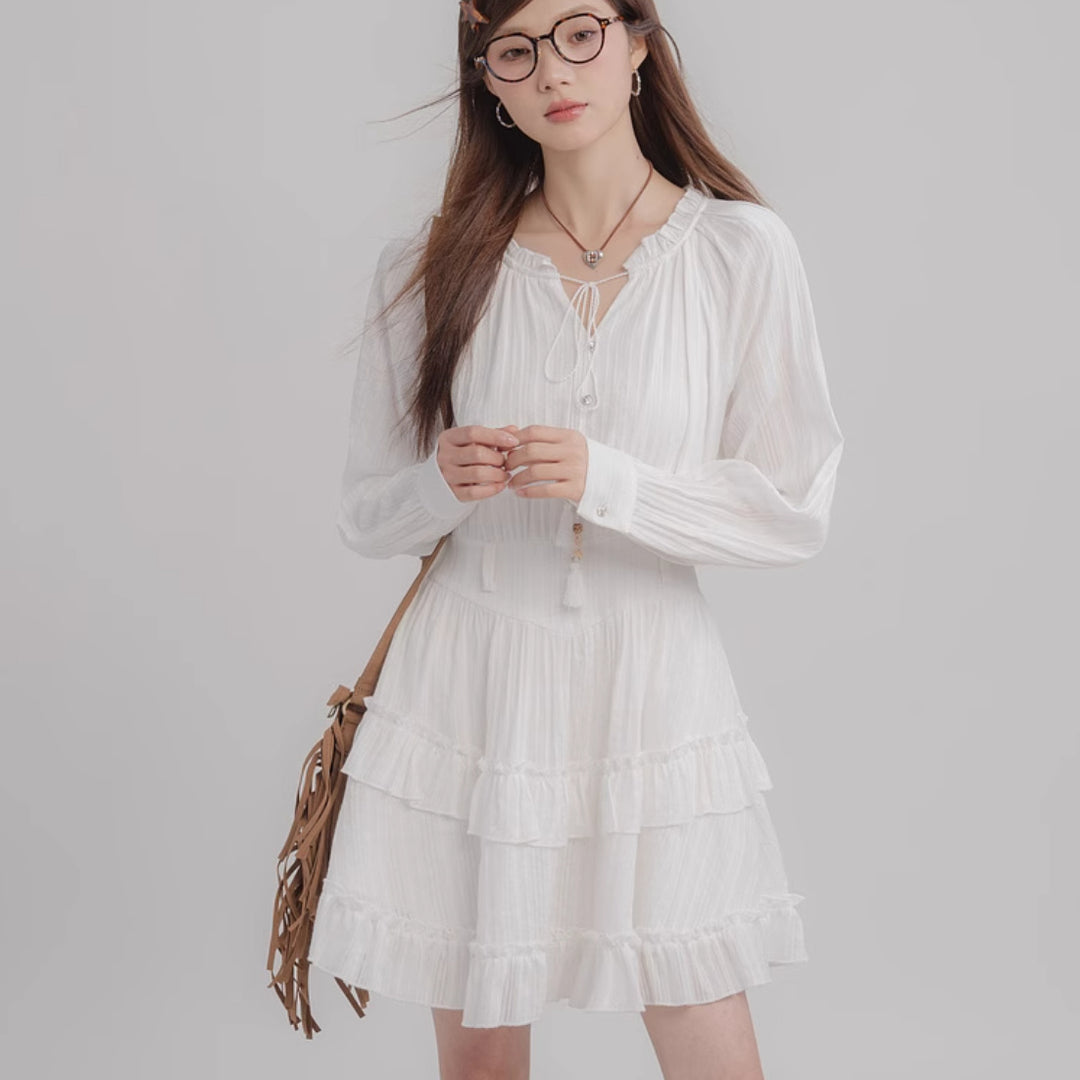 Women's Fashion White Tassel Tied Dress