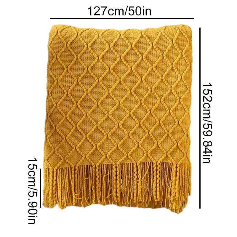 Cozy Mustard Yellow Knitted Throw Blanket