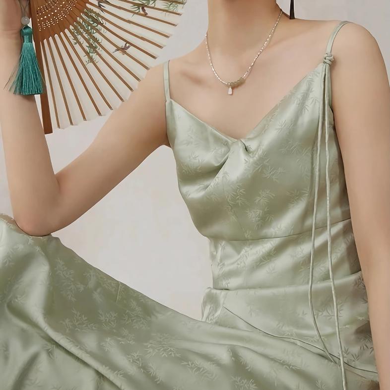 Elegant Mint Mambo Midi Dress with Spaghetti Straps