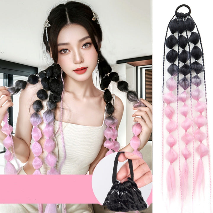 Female Colorful Lantern Bubble Braid Ponytail Wig