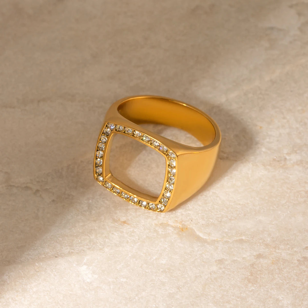 18k Gold Plated Stainless Steel Chunky Square Ring