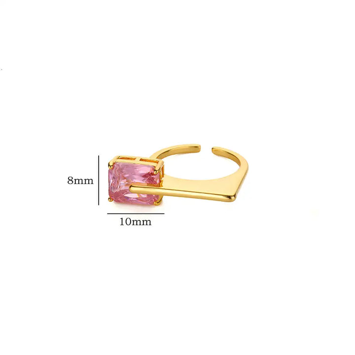 Trendy Pink Square Zircon Gold-Plated Ring