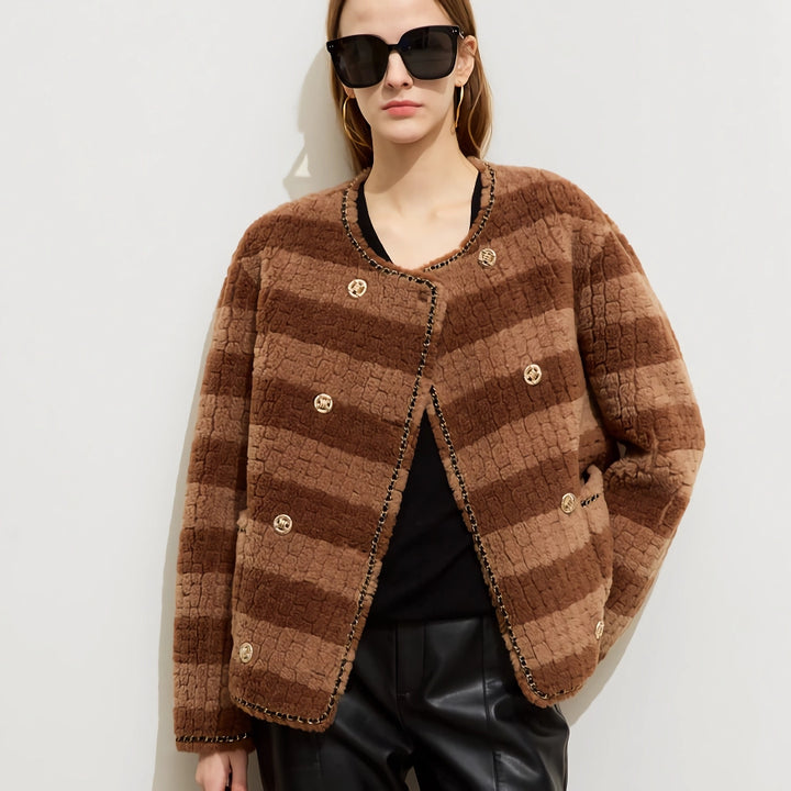 Light Luxury Color Block Wool Fleece Coat for Women