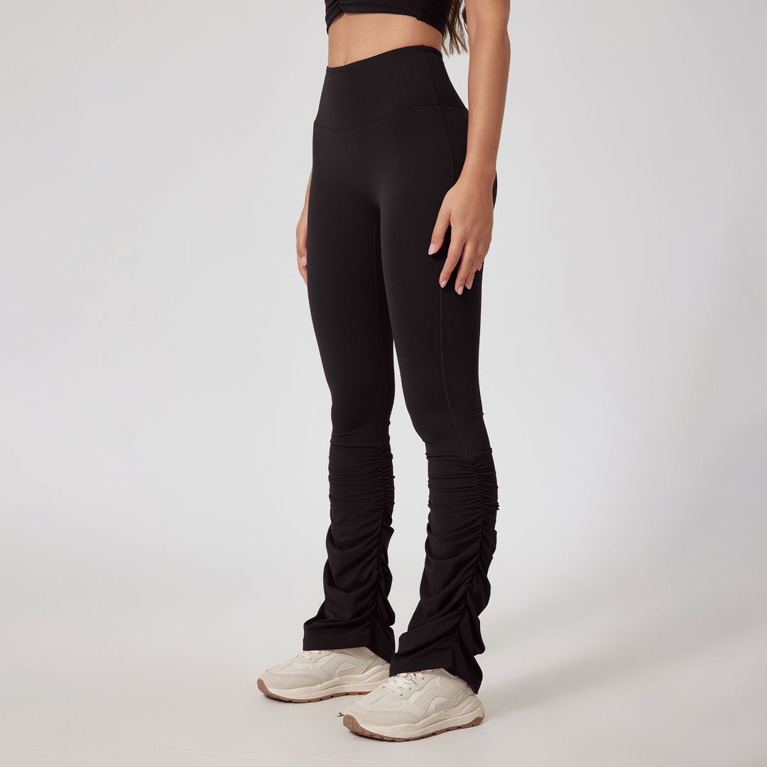 High Waist Tight Nude Feel Yoga Stitching Casual Pile Style Sports Trousers