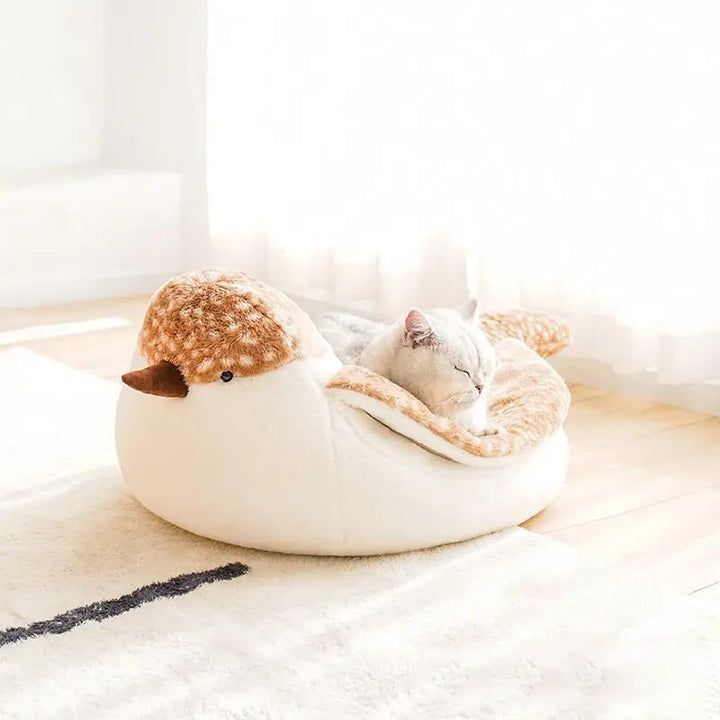 Winter Fleece Cat Sofa Bed - Cozy Sparrow-Shaped Pet Nest for Small Dogs and Cats